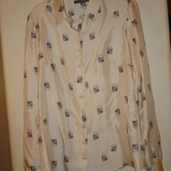 Alexander McQueen Button-Up Silk Skull Button Up Shirt Gray Size IT 36 UK 8 US S - Picture 1 of 8